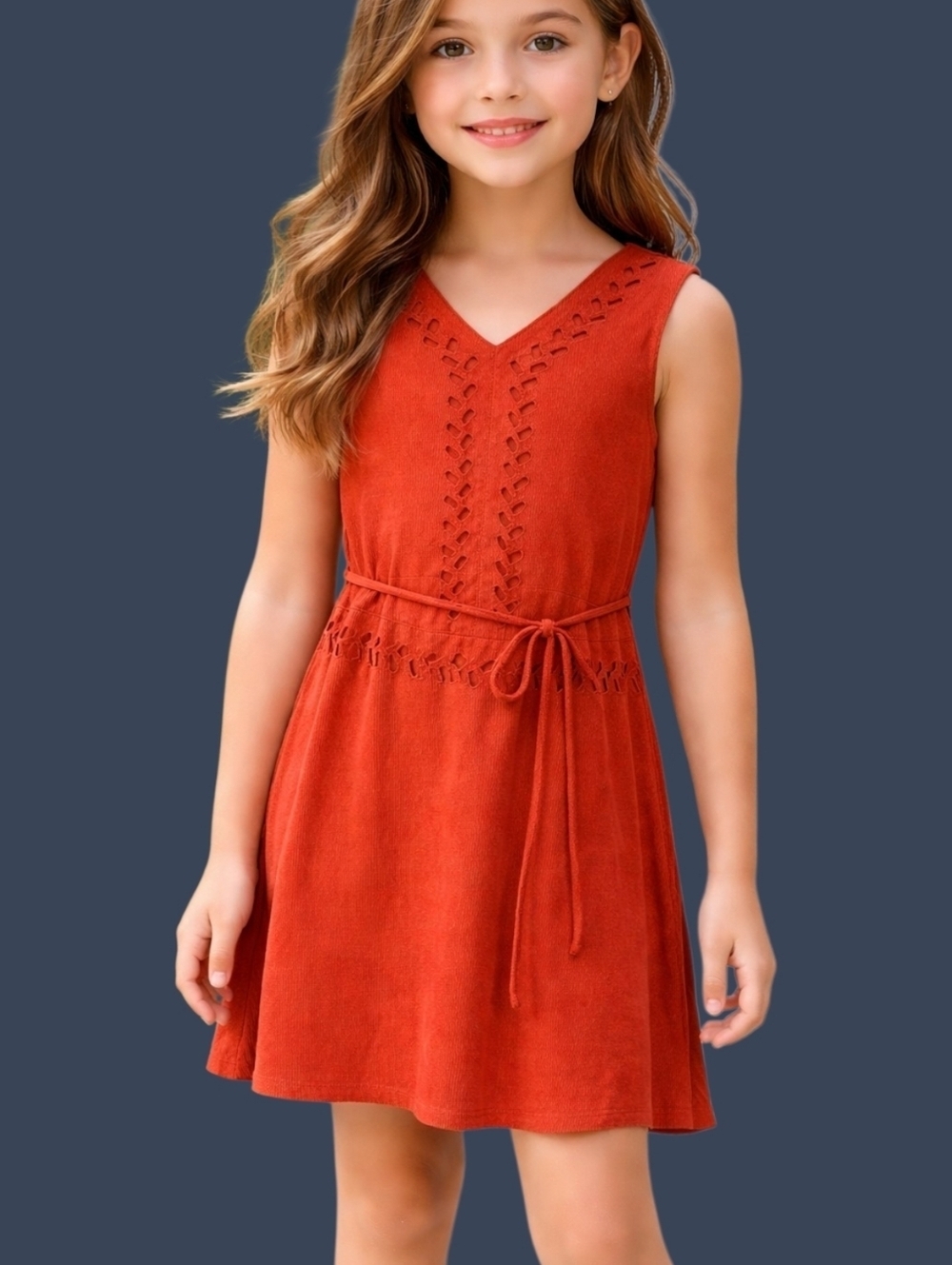 3/$30 SPEECHLESS Burnt Orange Cutout Tie Waist Sleeveless Cowgirl Dress